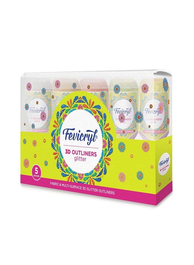 Fevicryl 3D Outliners Glitter Kit 20ml x 5 | Fabric and Multi-Surface 3D Outliners Assorted Pack, Multi Colour | DIY Art & Craft | Ideal for Artists, Gifting - Image 1